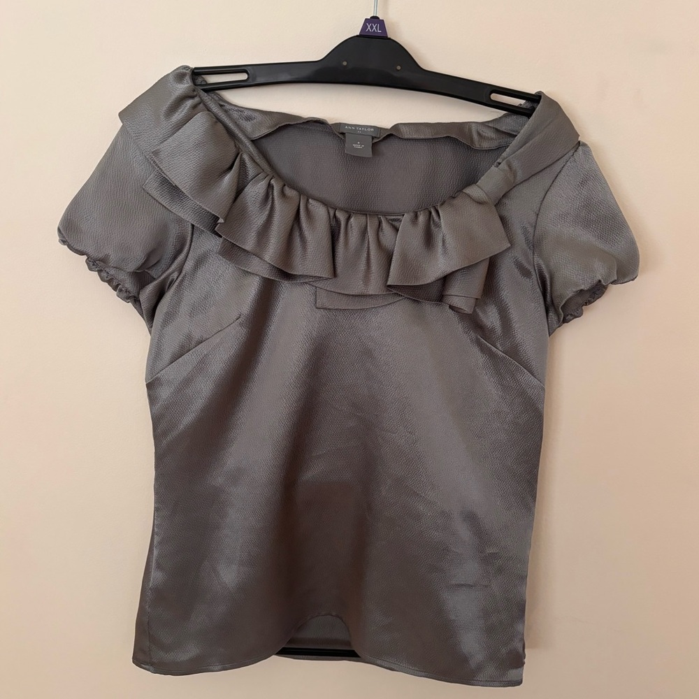Ann Taylor Soft Gray Velvet Shirt